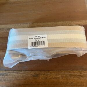 Pom Pom purse strap NEW in packaging platinum and silver stripe